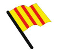 Флаг с вертикальными красно-жёлтыми полосками показывают в случаях, если на трассе оказалось масло из повреждённого карта, ухудшающее сцепление шин.